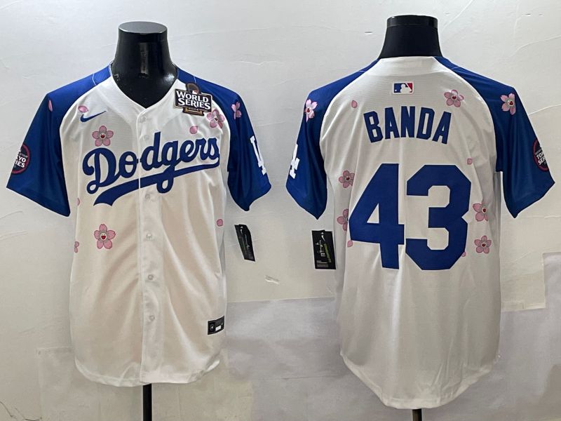 Men Los Angeles Dodgers #43 Banda White Blue Sakura Edition 2025 Nike MLB Jersey style 6->->